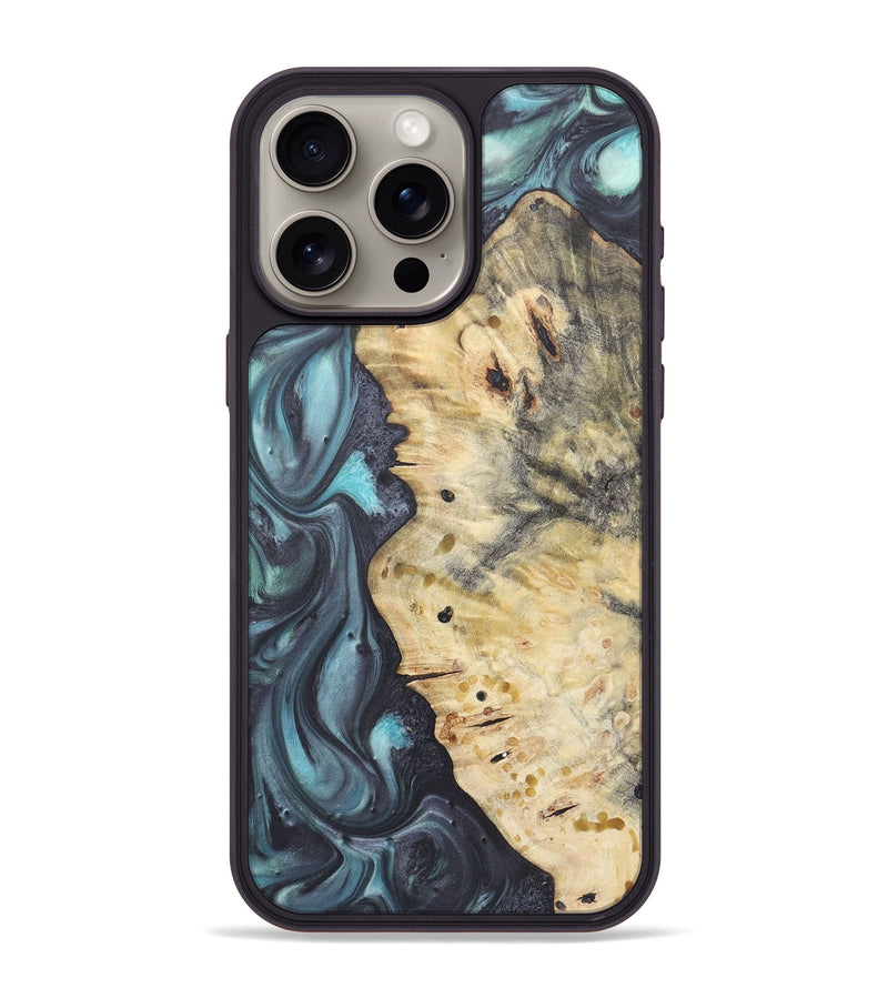 iPhone 15 Pro Max Wood+Resin Phone Case - Paige (Blue, 722050)