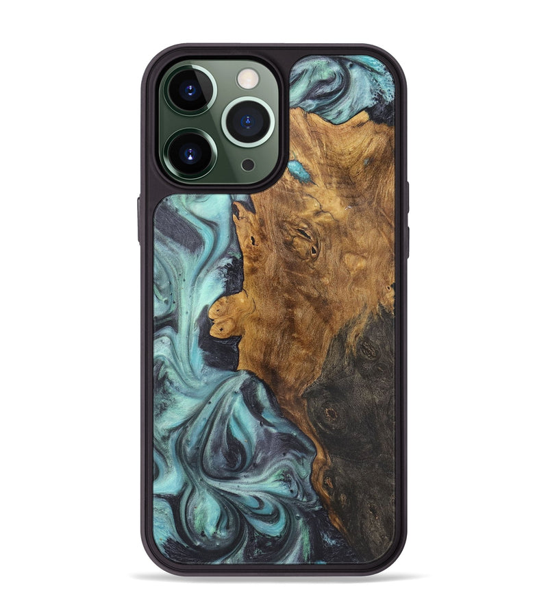 iPhone 13 Pro Max Wood+Resin Phone Case - Britney (Blue, 722052)