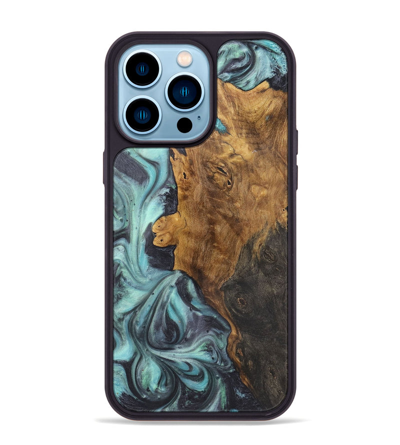 iPhone 14 Pro Max Wood+Resin Phone Case - Britney (Blue, 722052)