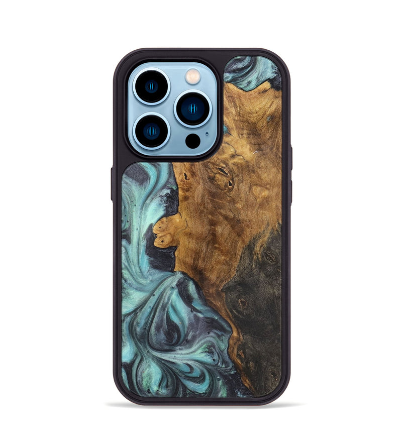 iPhone 14 Pro Wood+Resin Phone Case - Britney (Blue, 722052)