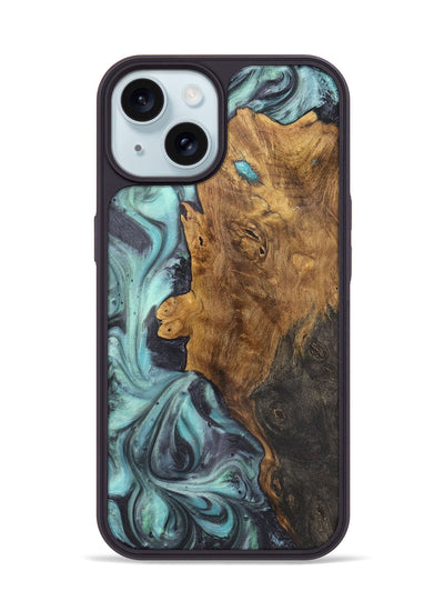 iPhone 15 Wood+Resin Phone Case - Britney (Blue, 722052)