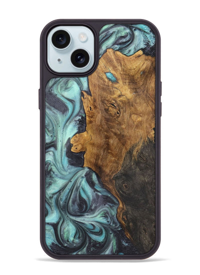 iPhone 15 Plus Wood+Resin Phone Case - Britney (Blue, 722052)