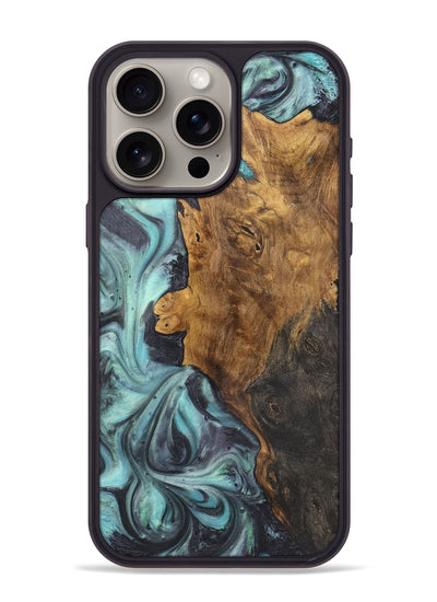 iPhone 15 Pro Max Wood+Resin Phone Case - Britney (Blue, 722052)