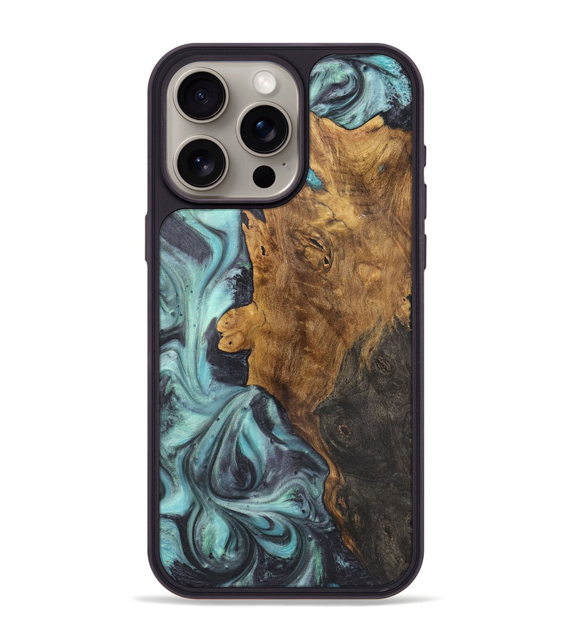 iPhone 15 Pro Max Wood+Resin Phone Case - Britney (Blue, 722052)