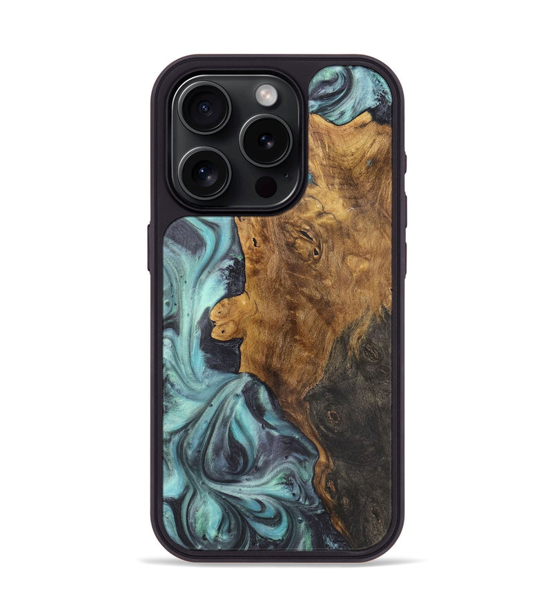 iPhone 15 Pro Wood+Resin Phone Case - Britney (Blue, 722052)