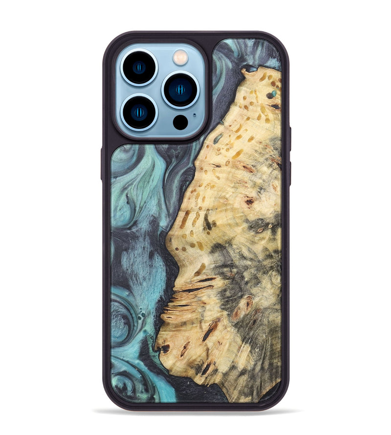 iPhone 14 Pro Max Wood+Resin Phone Case - Cynthia (Blue, 722053)