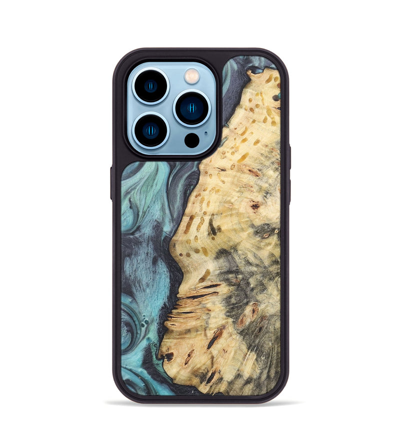 iPhone 14 Pro Wood+Resin Phone Case - Cynthia (Blue, 722053)