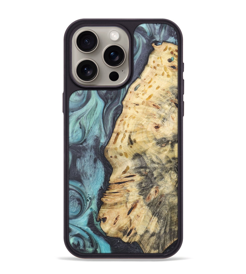 iPhone 15 Pro Max Wood+Resin Phone Case - Cynthia (Blue, 722053)