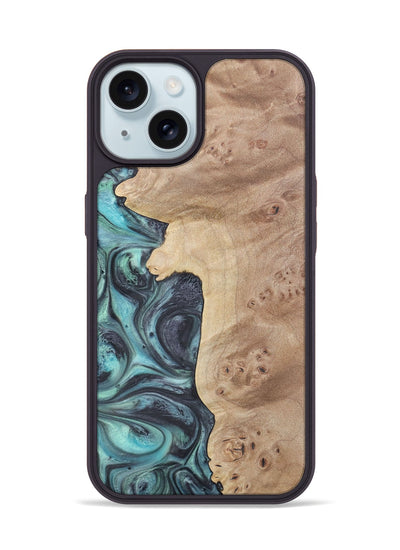 iPhone 15 Wood+Resin Phone Case - Jace (Blue, 722054)