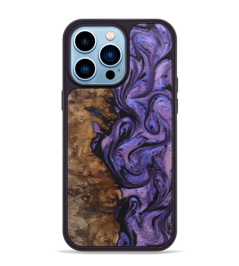 iPhone 14 Pro Max Wood+Resin Phone Case - Pauline (Purple, 722074)