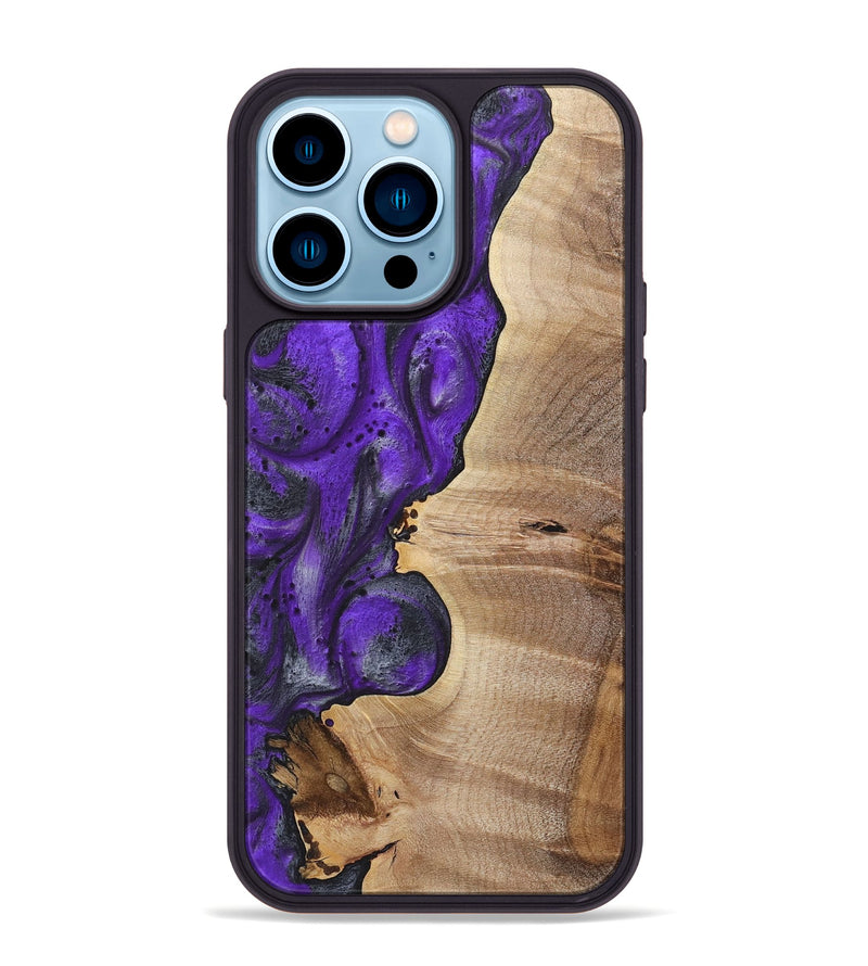 iPhone 14 Pro Max Wood+Resin Phone Case - Madalyn (Purple, 722089)