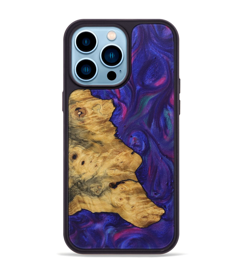 iPhone 14 Pro Max Wood+Resin Phone Case - Gunner (Purple, 722090)