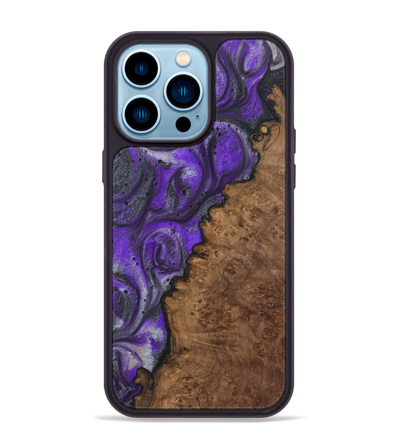 iPhone 14 Pro Max Wood+Resin Phone Case - Ted (Purple, 722097)