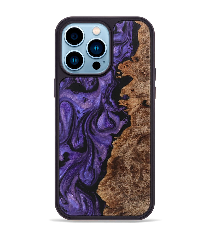 iPhone 14 Pro Max Wood+Resin Phone Case - Chelsie (Purple, 722100)