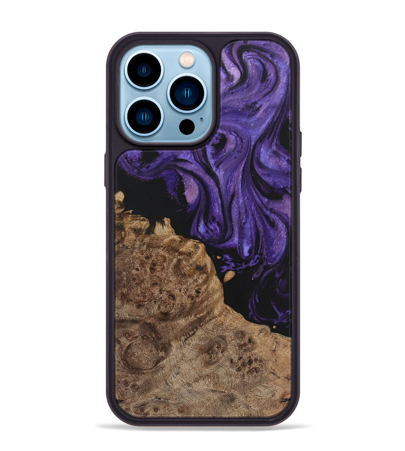 iPhone 14 Pro Max Wood+Resin Phone Case - Declan (Purple, 722109)