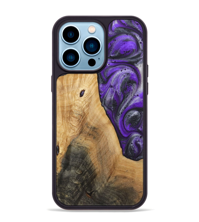 iPhone 14 Pro Max Wood+Resin Phone Case - Palmer (Purple, 722122)