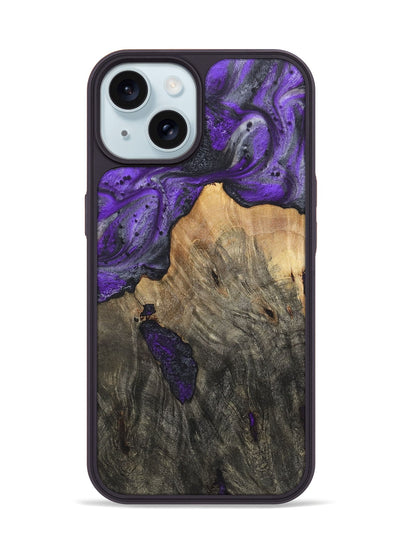 iPhone 15 Wood+Resin Phone Case - Valentina (Purple, 722127)