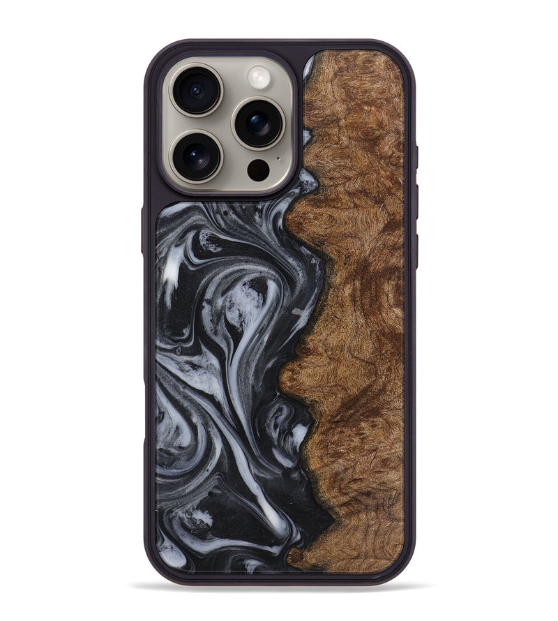 iPhone 16 Pro Max Wood+Resin Phone Case - Vera (Black & White, 722132)