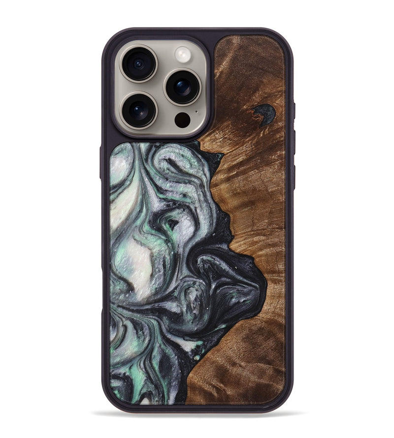 iPhone 16 Pro Max Wood+Resin Phone Case - Tameka (Black & White, 722133)