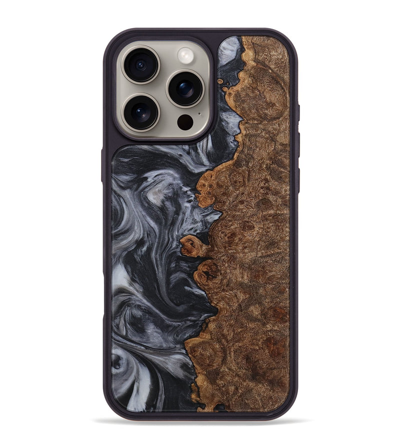 iPhone 16 Pro Max Wood+Resin Phone Case - Jazmine (Black & White, 722134)