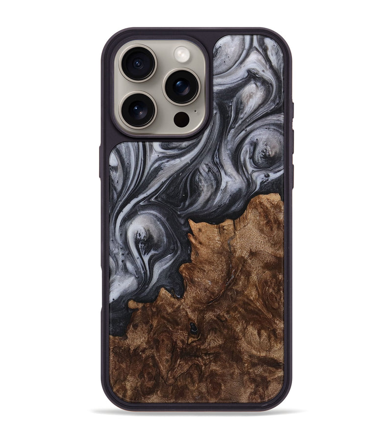 iPhone 16 Pro Max Wood+Resin Phone Case - Nayeli (Black & White, 722135)