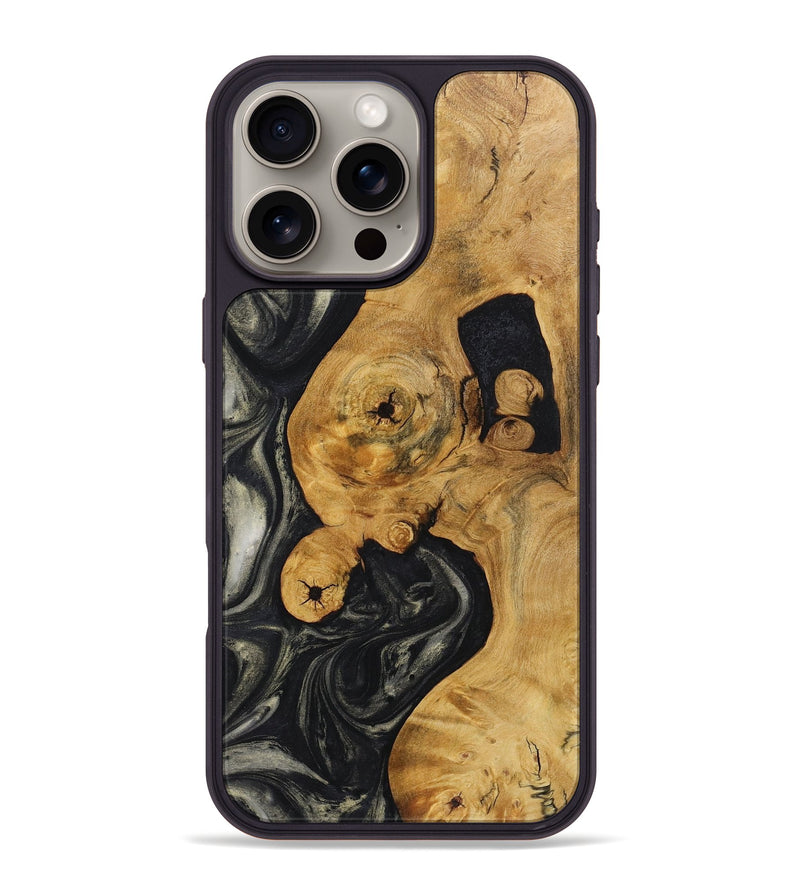 iPhone 16 Pro Max Wood+Resin Phone Case - Tori (Black & White, 722136)