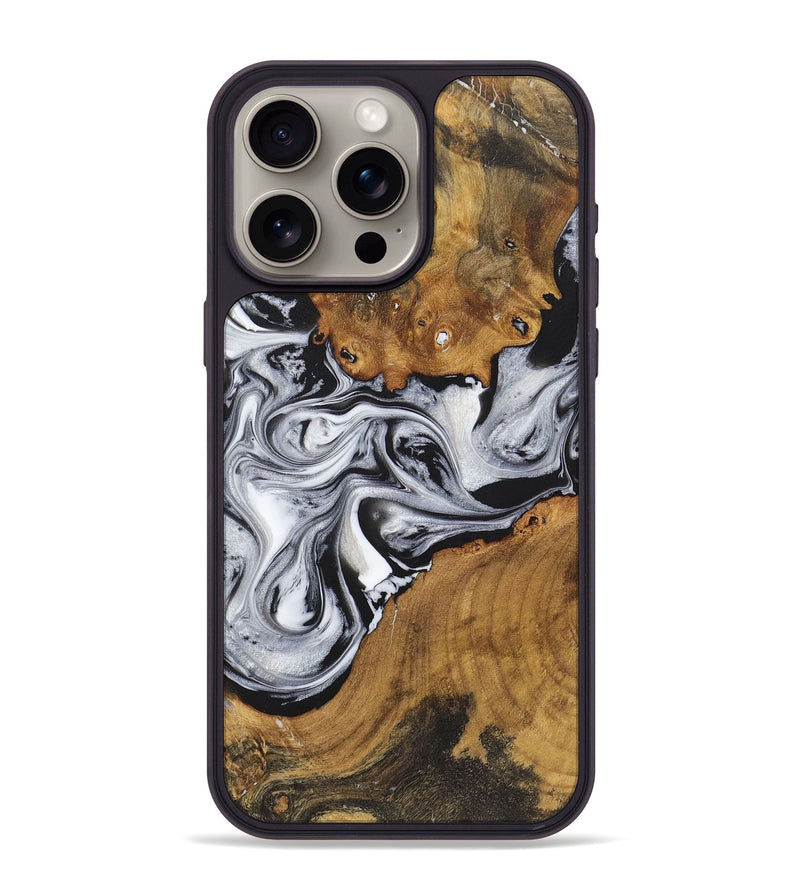 iPhone 15 Pro Max Wood+Resin Phone Case - Cameron (Black & White, 722139)