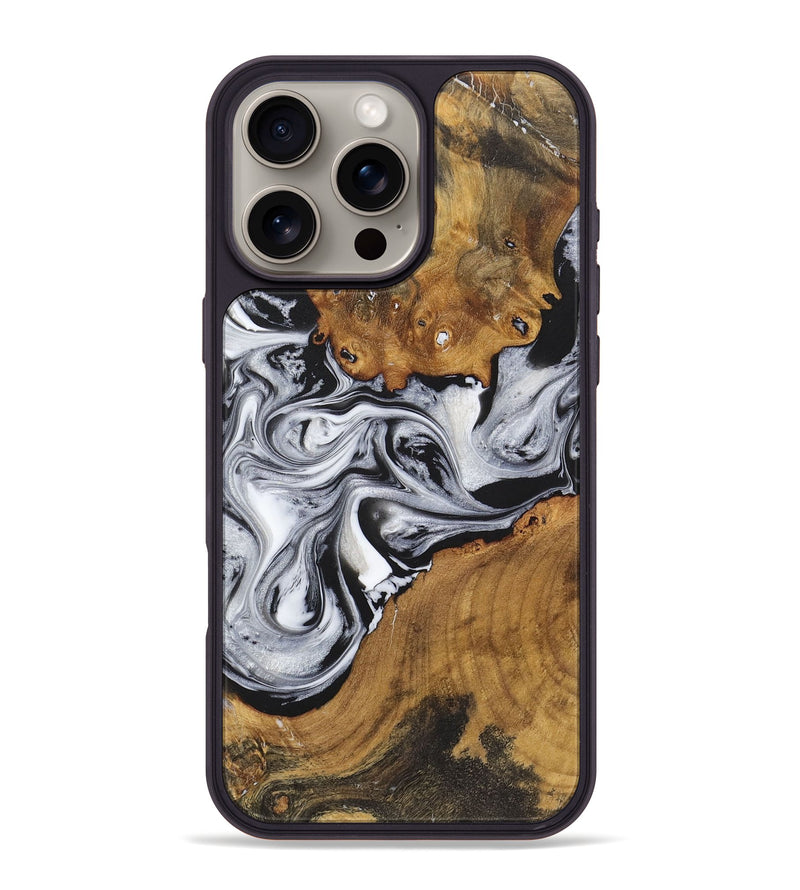 iPhone 16 Pro Max Wood+Resin Phone Case - Cameron (Black & White, 722139)