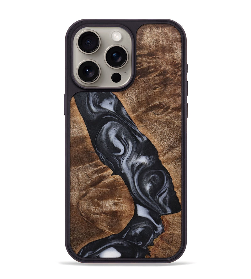 iPhone 15 Pro Max Wood+Resin Phone Case - Zachariah (Black & White, 722142)