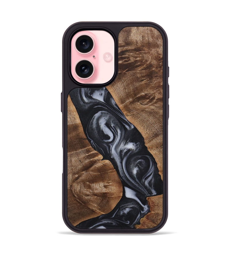 iPhone 16 Wood+Resin Phone Case - Zachariah (Black & White, 722142)