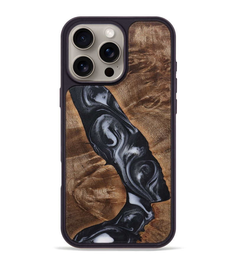 iPhone 16 Pro Max Wood+Resin Phone Case - Zachariah (Black & White, 722142)