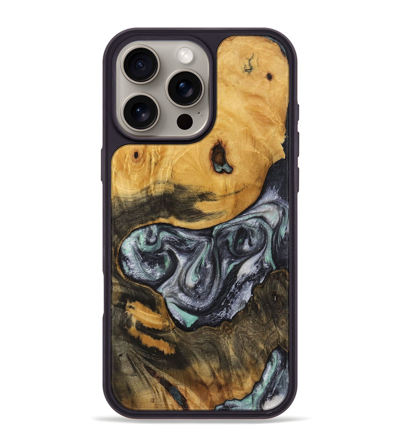 iPhone 16 Pro Max Wood+Resin Phone Case - Brianna (Black & White, 722143)