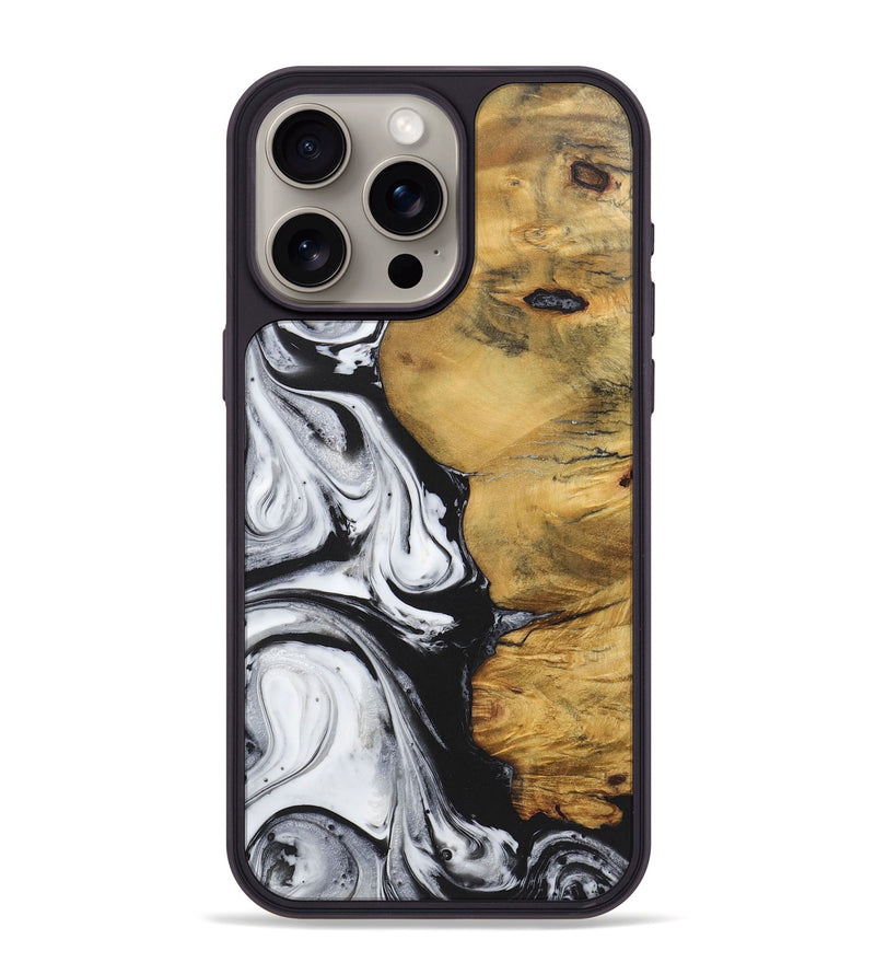 iPhone 15 Pro Max Wood+Resin Phone Case - Flora (Black & White, 722149)