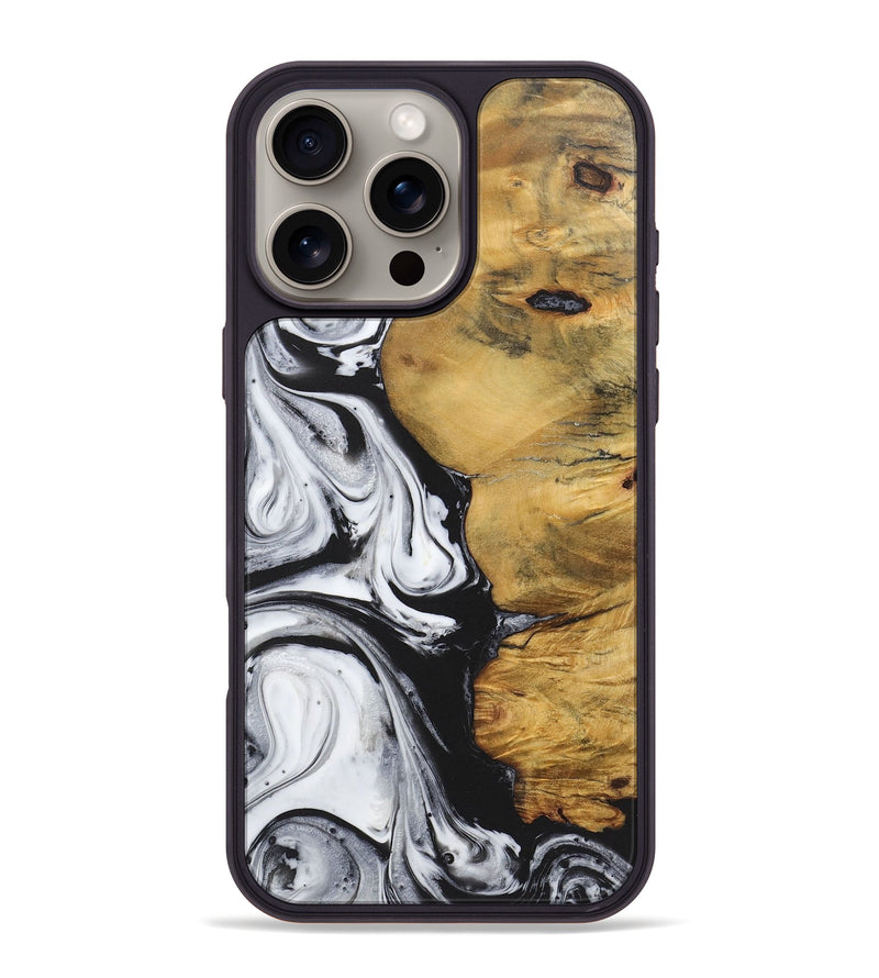 iPhone 16 Pro Max Wood+Resin Phone Case - Flora (Black & White, 722149)