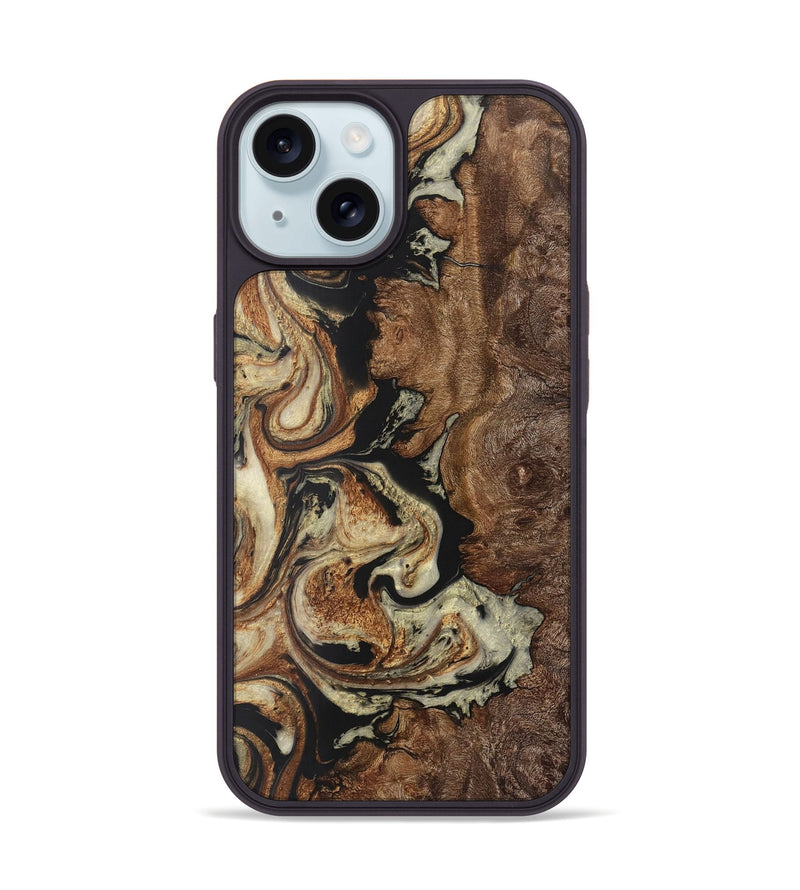 iPhone 15 Wood+Resin Phone Case - Bria (Black & White, 722151)