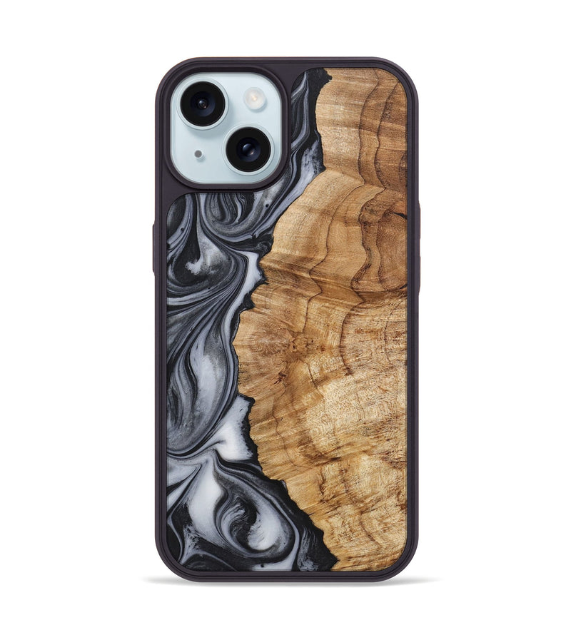 iPhone 15 Wood+Resin Phone Case - Joselyn (Black & White, 722152)