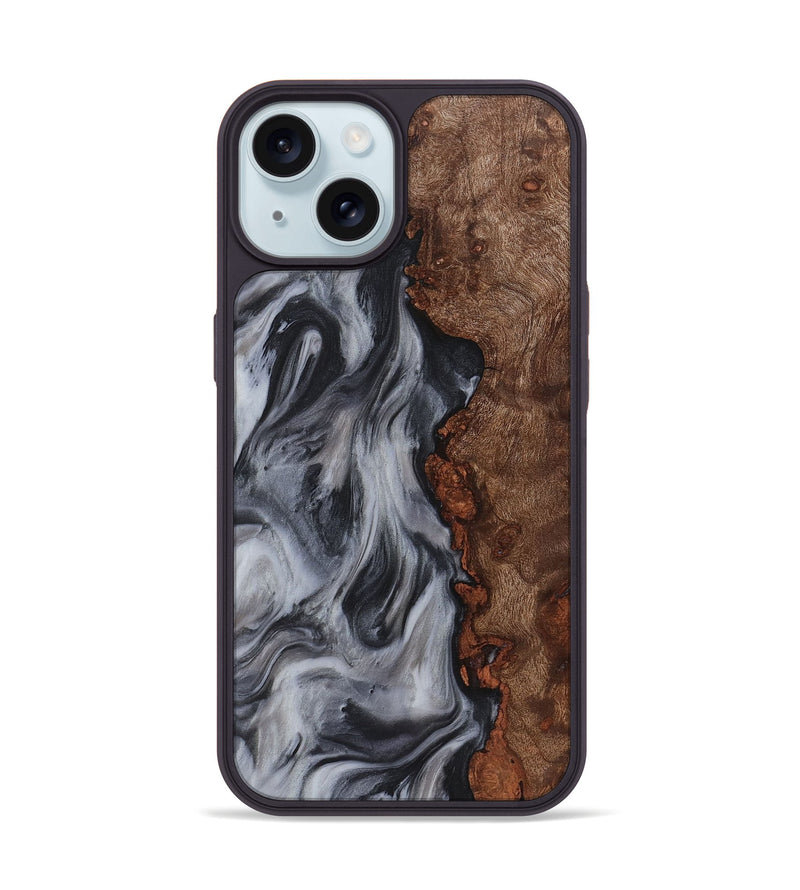 iPhone 15 Wood+Resin Phone Case - Penelope (Black & White, 722153)