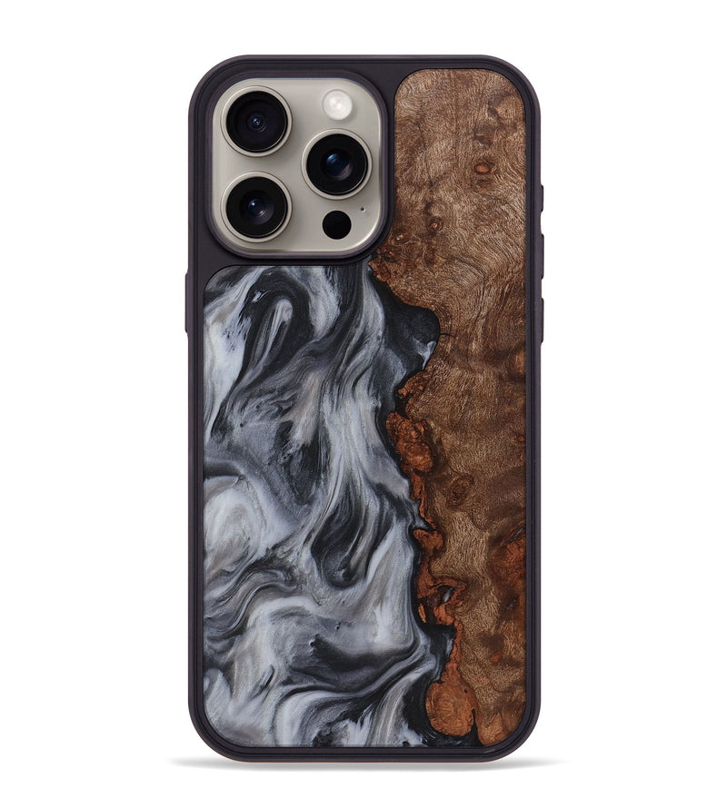 iPhone 15 Pro Max Wood+Resin Phone Case - Penelope (Black & White, 722153)