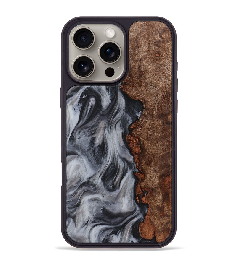 iPhone 16 Pro Max Wood+Resin Phone Case - Penelope (Black & White, 722153)