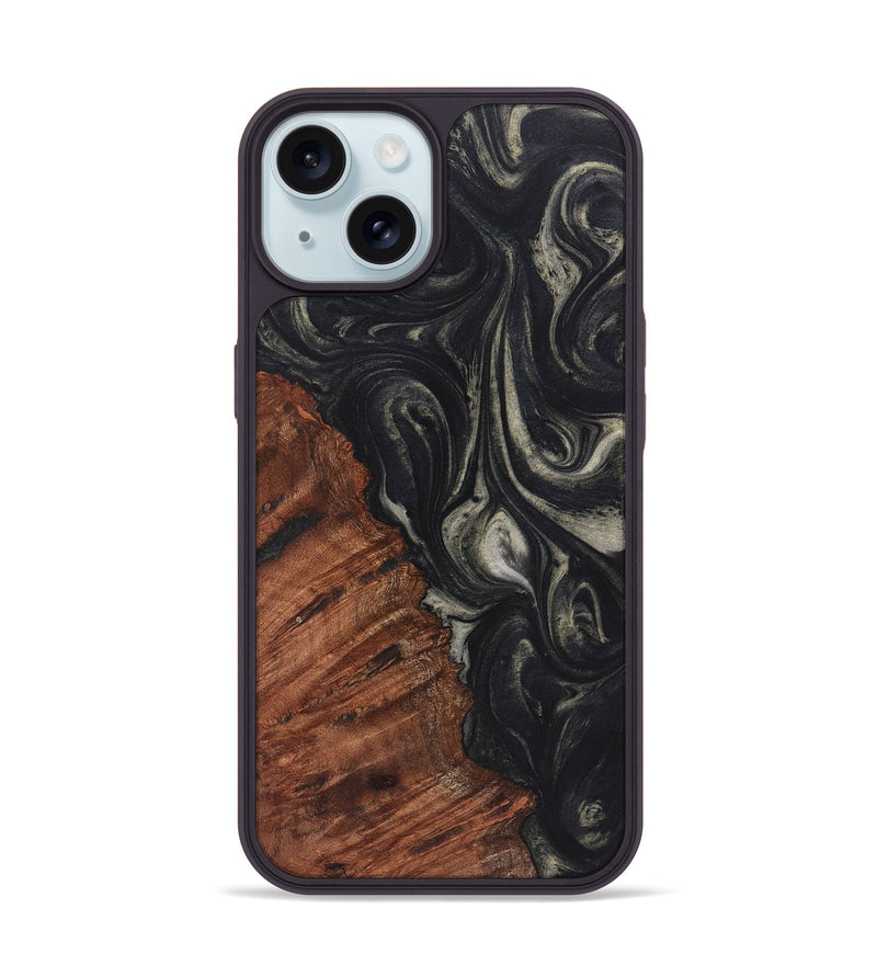 iPhone 15 Wood+Resin Phone Case - Barbara (Black & White, 722154)