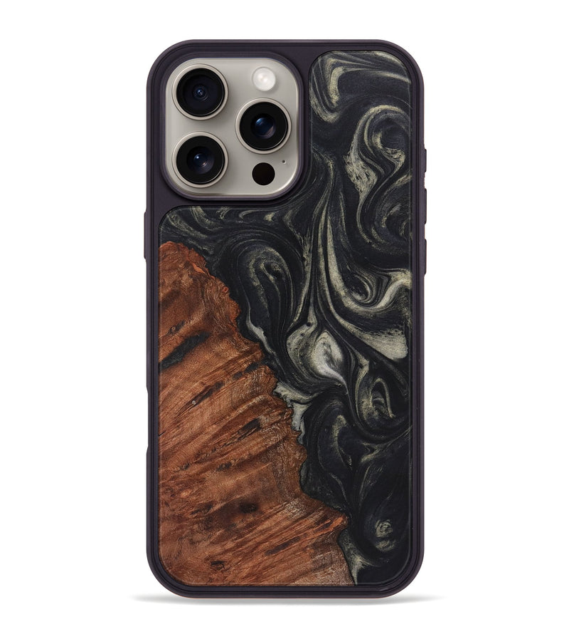 iPhone 16 Pro Max Wood+Resin Phone Case - Barbara (Black & White, 722154)