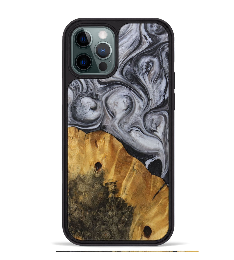 iPhone 12 Pro Max Wood+Resin Phone Case - Alan (Black & White, 722155)