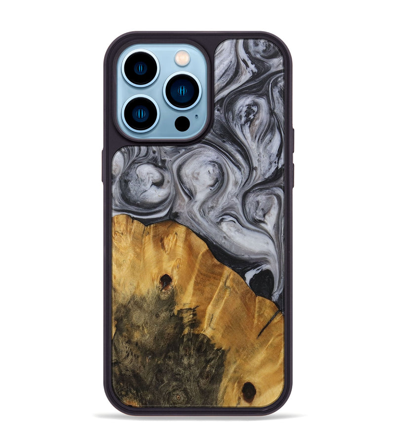 iPhone 14 Pro Max Wood+Resin Phone Case - Alan (Black & White, 722155)