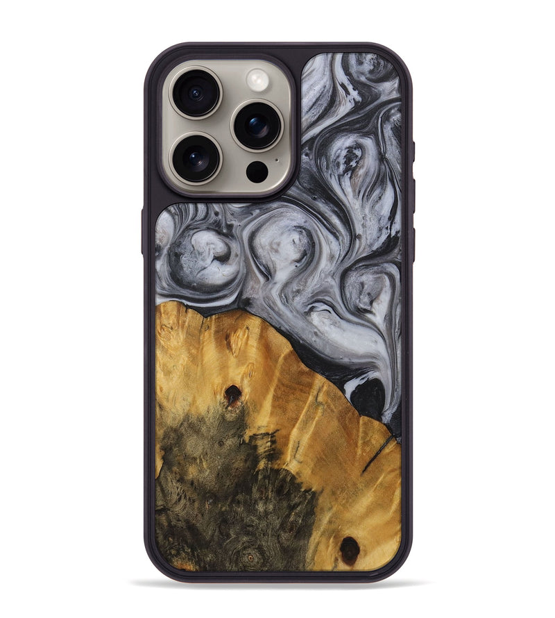 iPhone 15 Pro Max Wood+Resin Phone Case - Alan (Black & White, 722155)