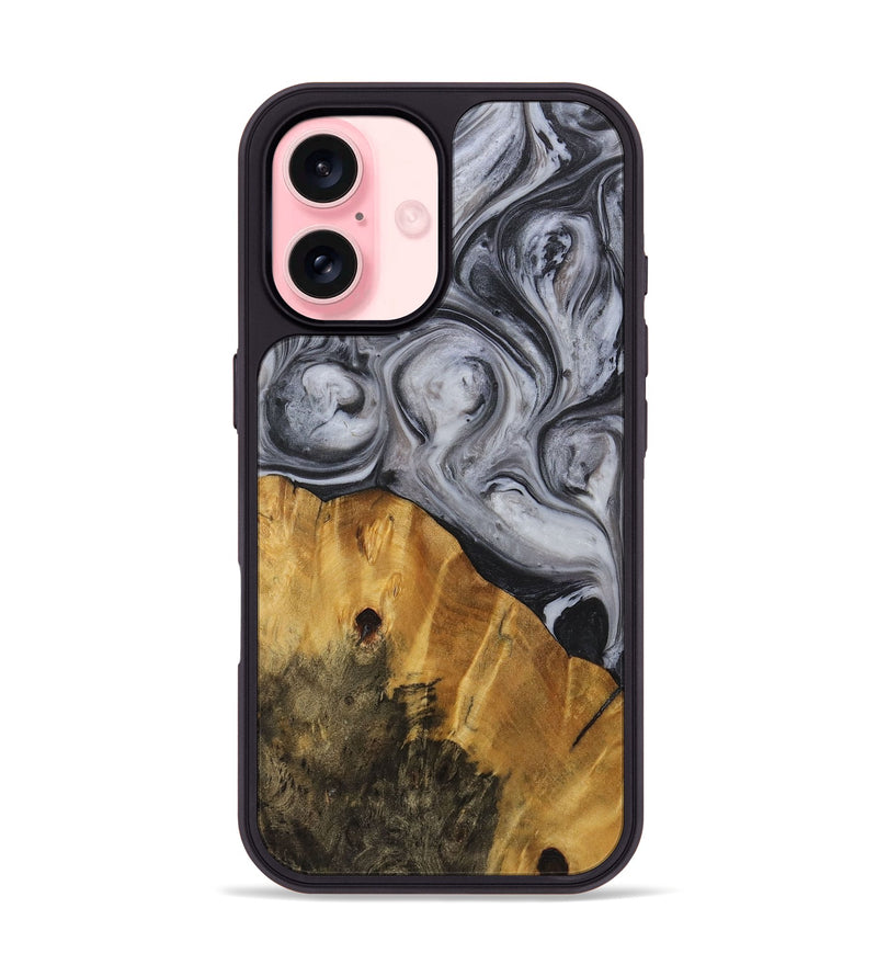 iPhone 16 Wood+Resin Phone Case - Alan (Black & White, 722155)