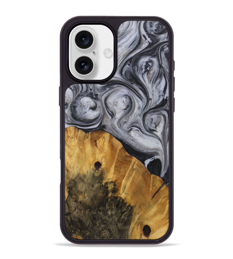 iPhone 16 Plus Wood+Resin Phone Case - Alan (Black & White, 722155)