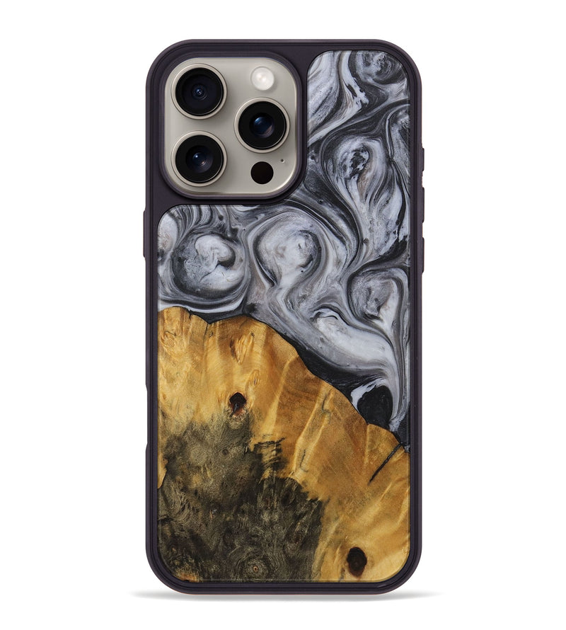 iPhone 16 Pro Max Wood+Resin Phone Case - Alan (Black & White, 722155)