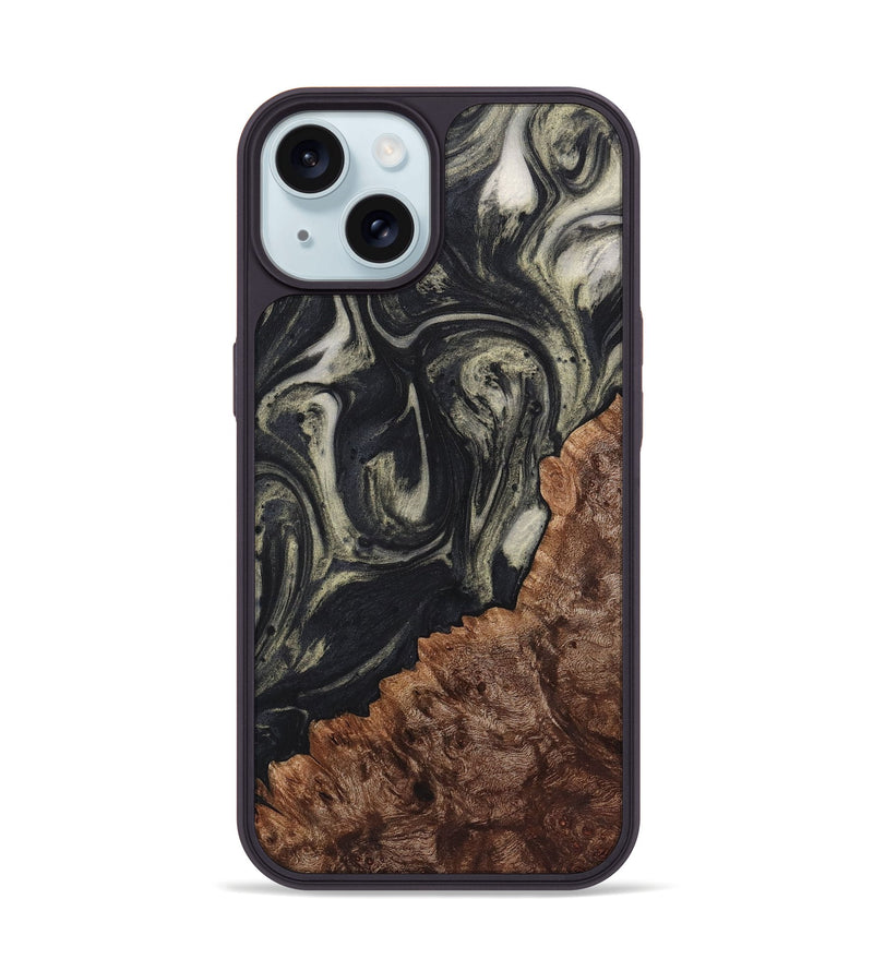 iPhone 15 Wood+Resin Phone Case - Royalty (Black & White, 722158)