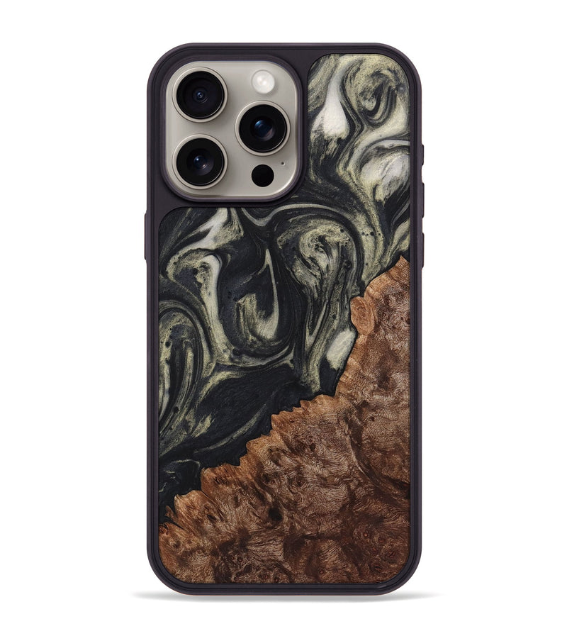 iPhone 15 Pro Max Wood+Resin Phone Case - Royalty (Black & White, 722158)