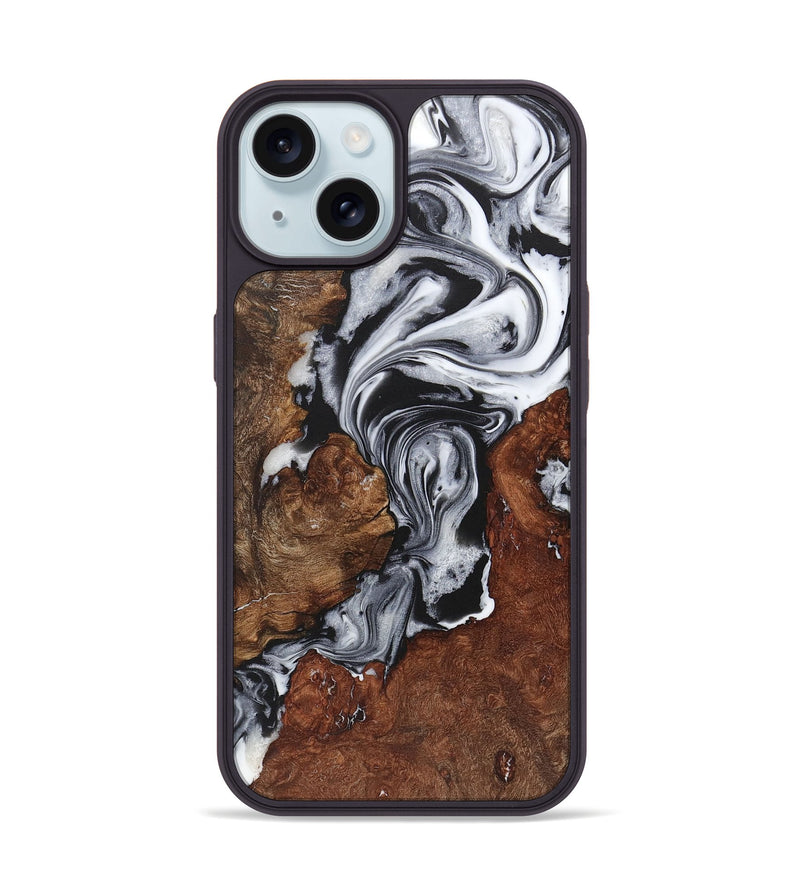 iPhone 15 Wood+Resin Phone Case - Anna (Black & White, 722159)